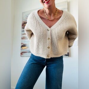 OAK + FORT Oversized Chunky Ribbed Knit Cardigan Cream One Size OS